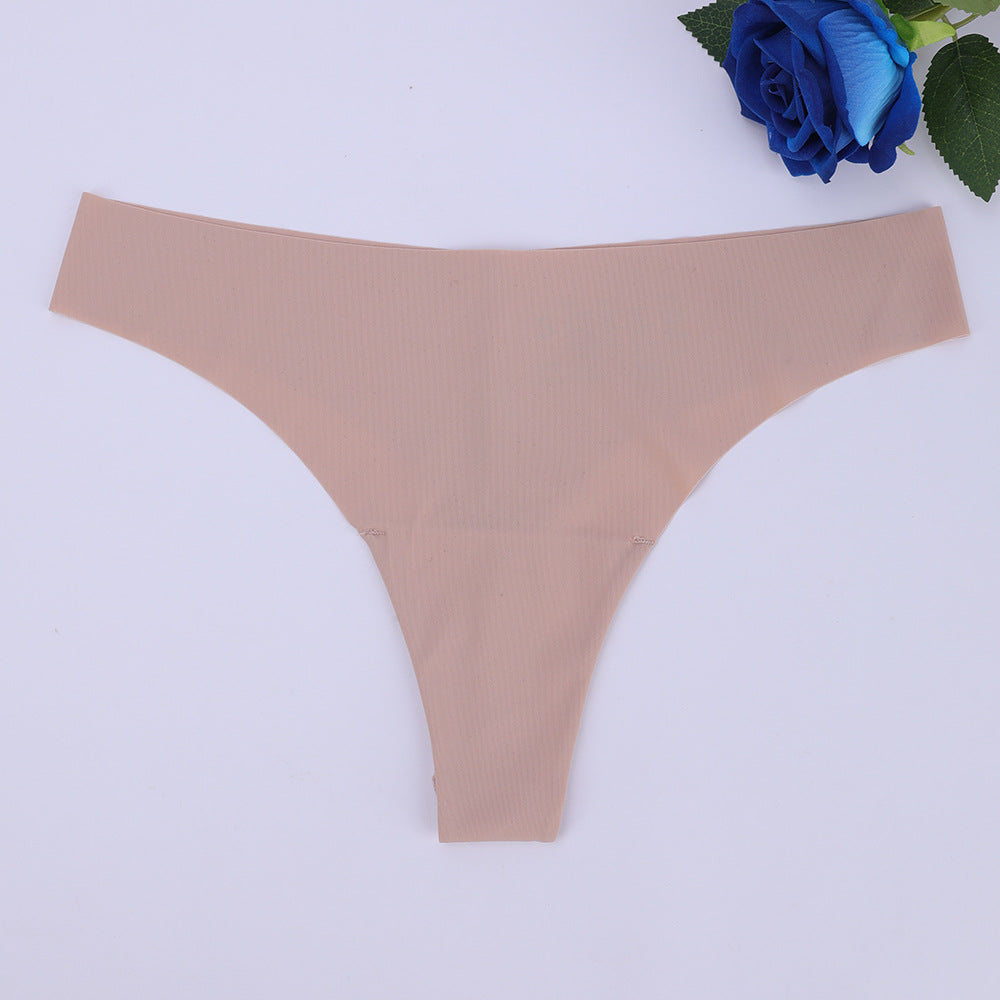 Freedombeauty | Seamless T-Back Women's Sewing Nude Feel Ice Silk Breathable Briefs Low Waist Sexy European and American Underwear