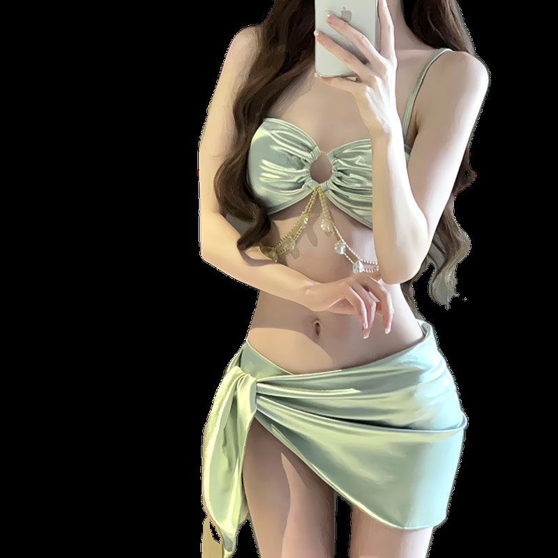 freedombeauty|Bikini Swimsuit Women Sexy Pure Desire Three-Piece Set 2024 New Style Photo Shoot Beautiful Beach Vacation Hot Spring Swimwear