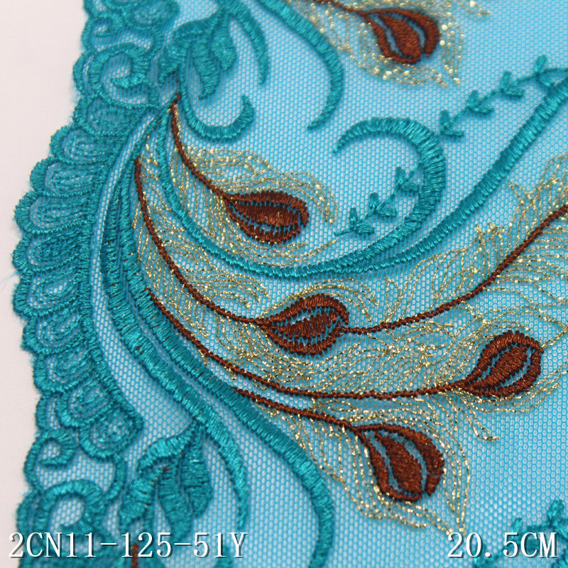 Freedombeauty | Blue Unilateral Gold Thread Chinese Phoenix Tail Embroidery Lace Clothing Curtains 20cm Lace Accessories