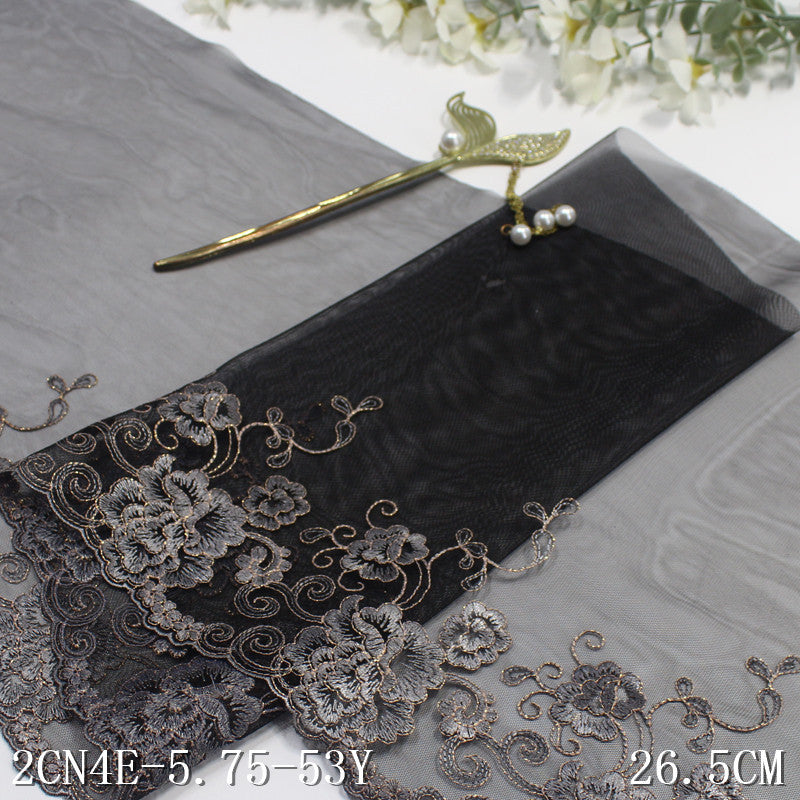Freedombeauty | Black Mesh Unilateral Ancient Style Gold Thread Embroidery Lace Clothing Curtains 21cm Lace Accessories