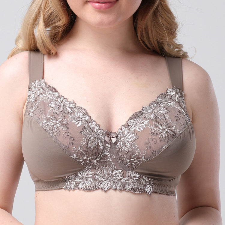 Freedombeauty | Wide Shoulder Strap Plump Girls Lace Underwear Women's Ultra-Thin Wireless plus Size Bra Bra European and American Style Sexy