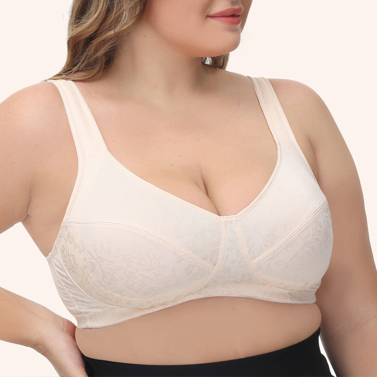 Freedombeauty | Wireless Brushed Pad Wide Shoulder Strap Full Cup plus Size Bra High-End Printing European and American Ultra-Thin Underwear De