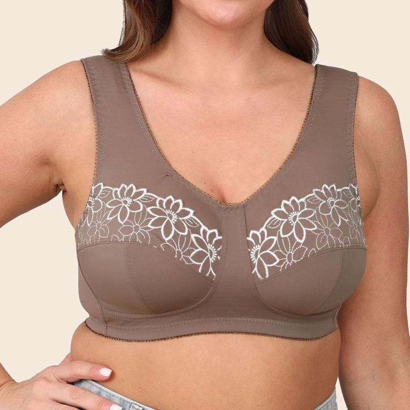 Freedombeauty | Wireless Ultra-Thin 3 Times Wide Shoulder Strap Floral Embroidered plus Size Bra Fat Girl Big Chest Breast Contracting Bra Underwear