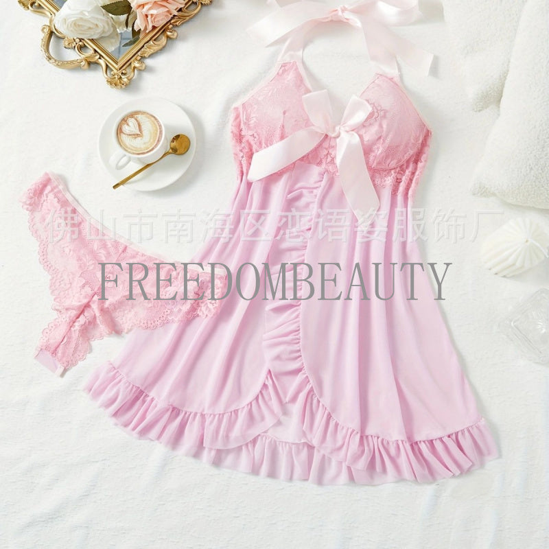 Freedombeauty | Hot Sale Sexy Suit Lightweight Mesh See-through Seductive Halter Low-Cut Sexy Nightdress