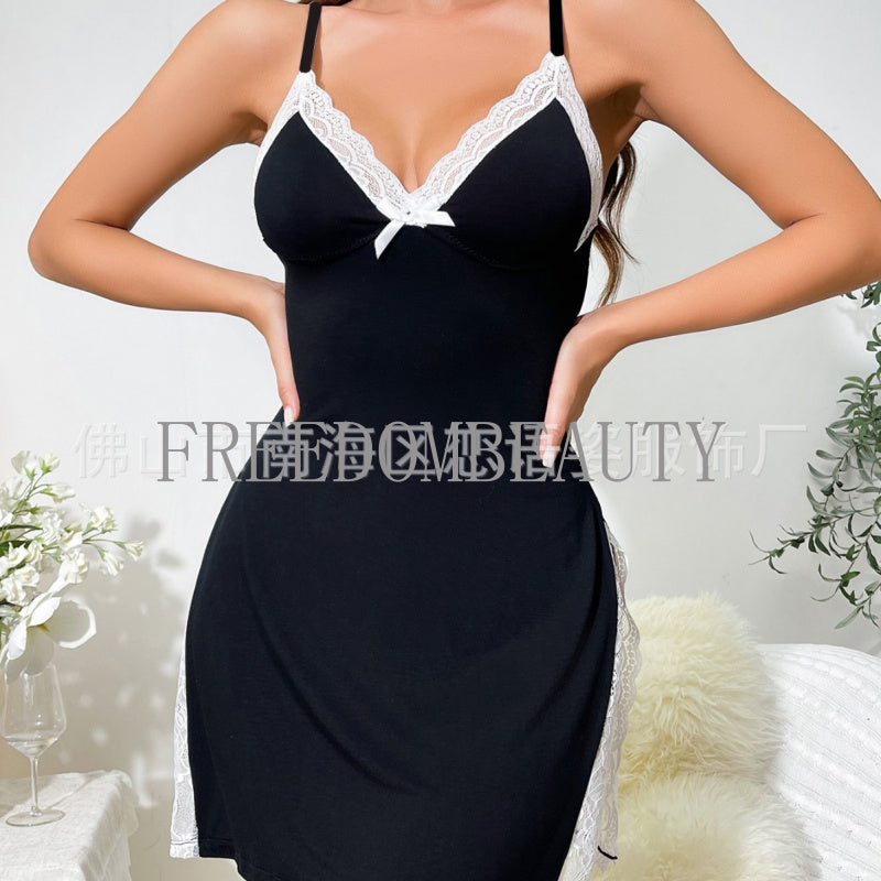 Freedombeauty | New Hot Sale Sweet Lace Sexy Bow Sweet Pure Desire Style Stretch Split Sexy Sleepwear