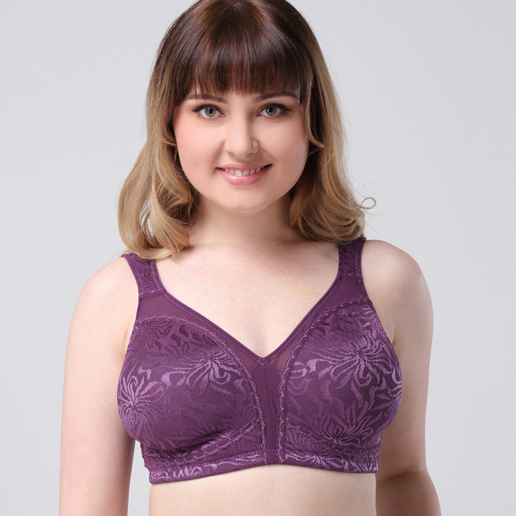 Freedombeauty | 2023 Boutique High-End New Embroidery Full Cup plus Size Bra Ultra-Thin Wireless Anti-Steel Support European and American Underwear for Women