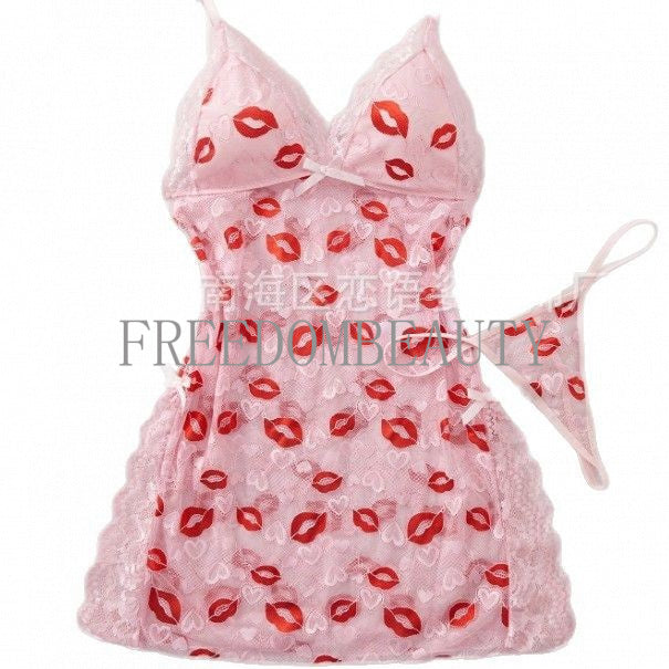 Freedombeauty | Thin with Shoulder-Straps Night Skirt Suit with Sexy Lace Fashion Sweet Pure Desire Style Sexy Sleepwear