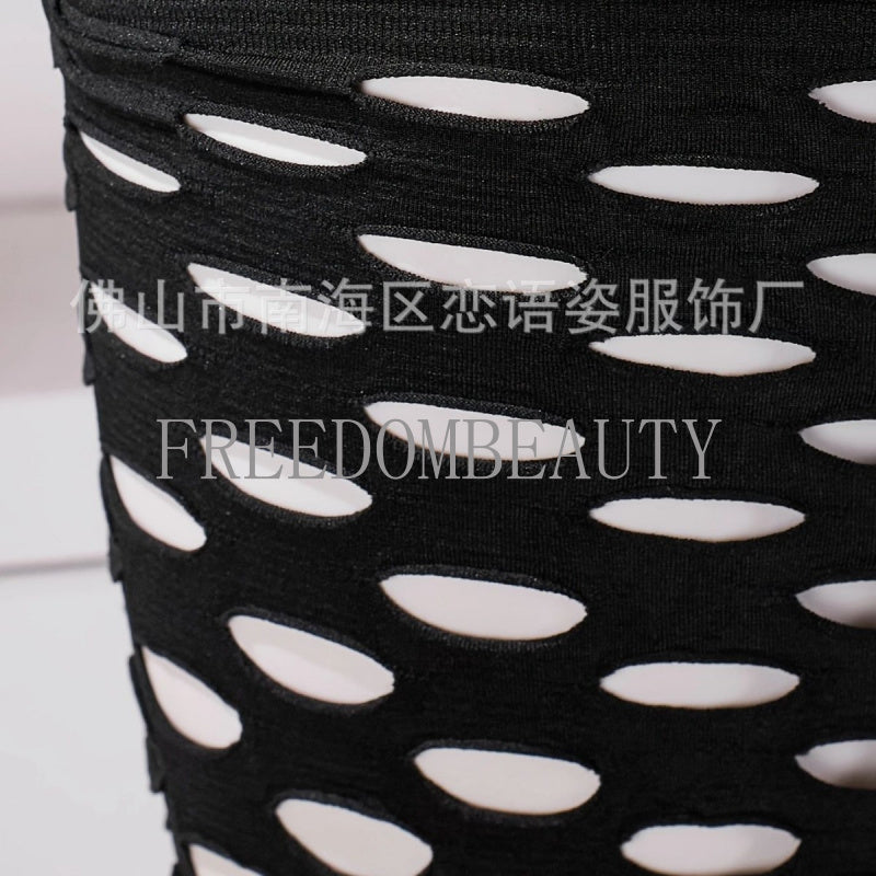 Freedombeauty | Sexy Big Hole Hip Skirt Tube Top Erotic Netting Wear Tulle Skirt Full Body Hollow out See through round Hole Ring