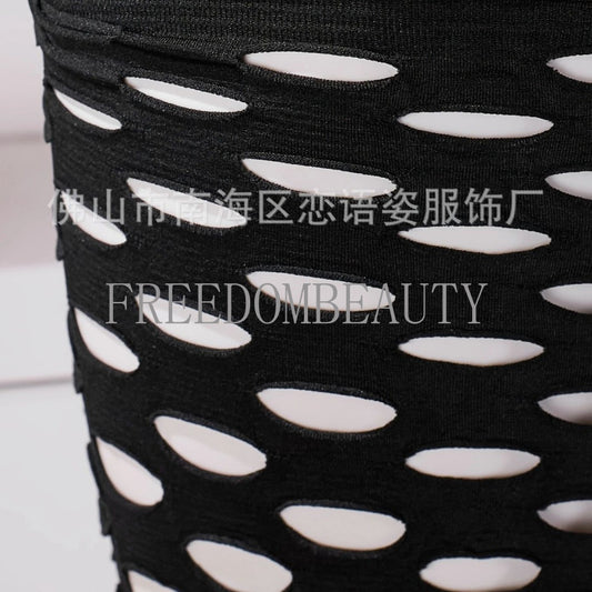 Freedombeauty | Sexy Big Hole Hip Skirt Tube Top Erotic Netting Wear Tulle Skirt Full Body Hollow out See through round Hole Ring