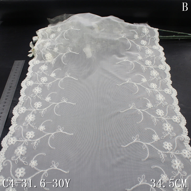 freedombeauty|White Double-Sided Floral Silky Mesh Elastic Embroidery Curtain Sofa Cushion Lace Trim DIY Accessories