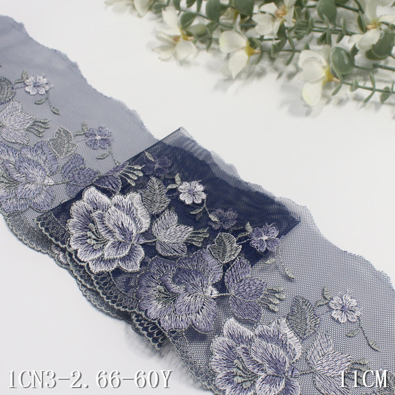 Freedombeauty | Blue Grenadine Unilateral French Flower Embroidery Lace Clothing Home Textile 19cm Lace Accessories