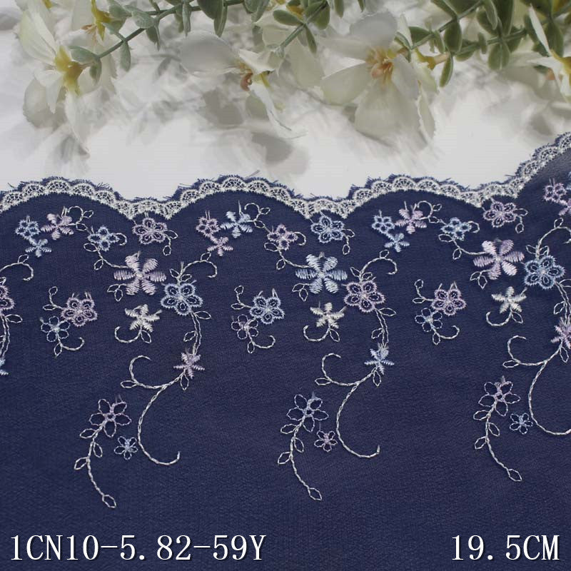 Freedombeauty | Blue Chiffon Unilateral Polyester Thread Small Flower Embroidery Lace DIY Curtain Sofa Cushion Lace Accessories