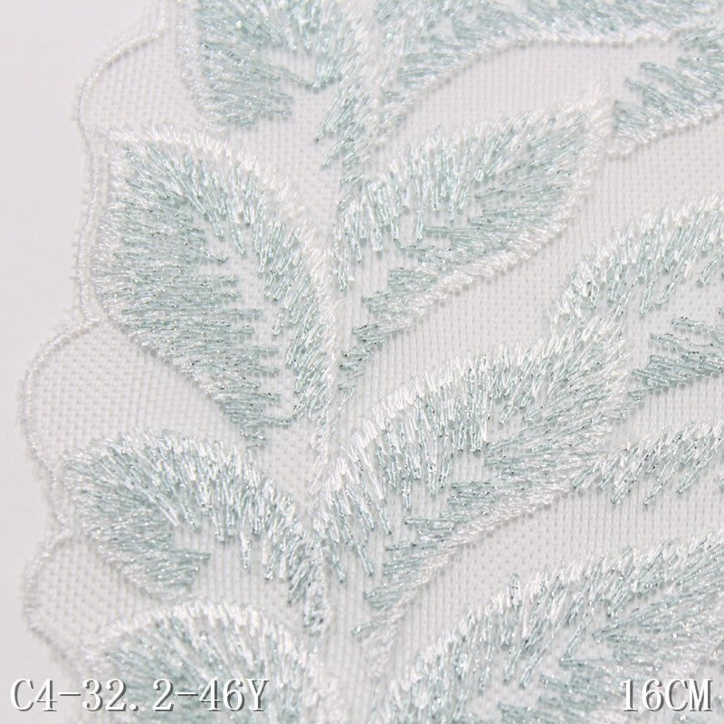 freedombeauty|White Single-Sided Vintage Silver Thread Leaf Mesh Embroidery Curtain Sofa Cushion Lace Trim DIY Accessories