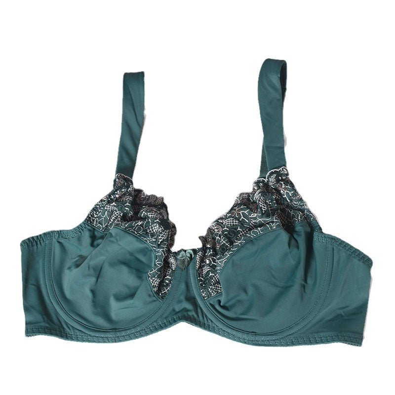 Freedombeauty | Thin Padded Cup Exquisite Embroidered Lace plus Size Bra Big Chest Show Little European and American Style Underwear Plump Girls Bra CDEF Cup