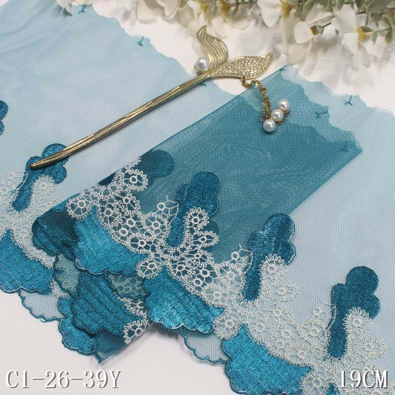 Freedombeauty | Blue Grenadine Single Side Polyester Thread Pattern Embroidery Lace DIY Clothing Sofa Cushion Lace Accessories