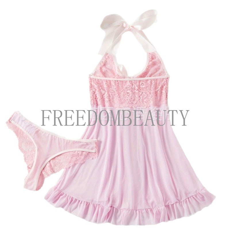 Freedombeauty | Hot Sale Sexy Suit Lightweight Mesh See-through Seductive Halter Low-Cut Sexy Nightdress