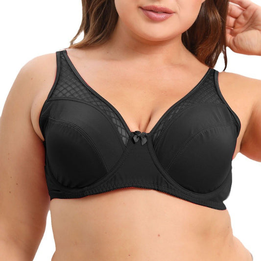 Freedombeauty | Translucent Mesh Stitching Ultra-Thin plus Size Bra Full Cup with Steel Ring Red Birth Year European and American Plump Girls Underwear