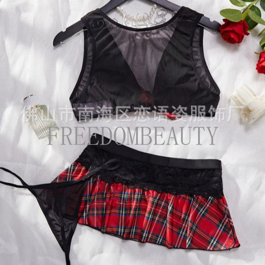 Freedombeauty | Internet Celebrity New Sexy Pajamas Plaid Skirt Sexy Uniform Suit Sexy Suit