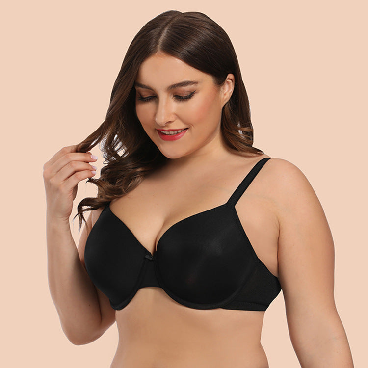 Freedombeauty | Brand plus Size Bra Glossy Thin Cup European and American Underwear Big Chest Show Mini Tie Steel Ring Bra