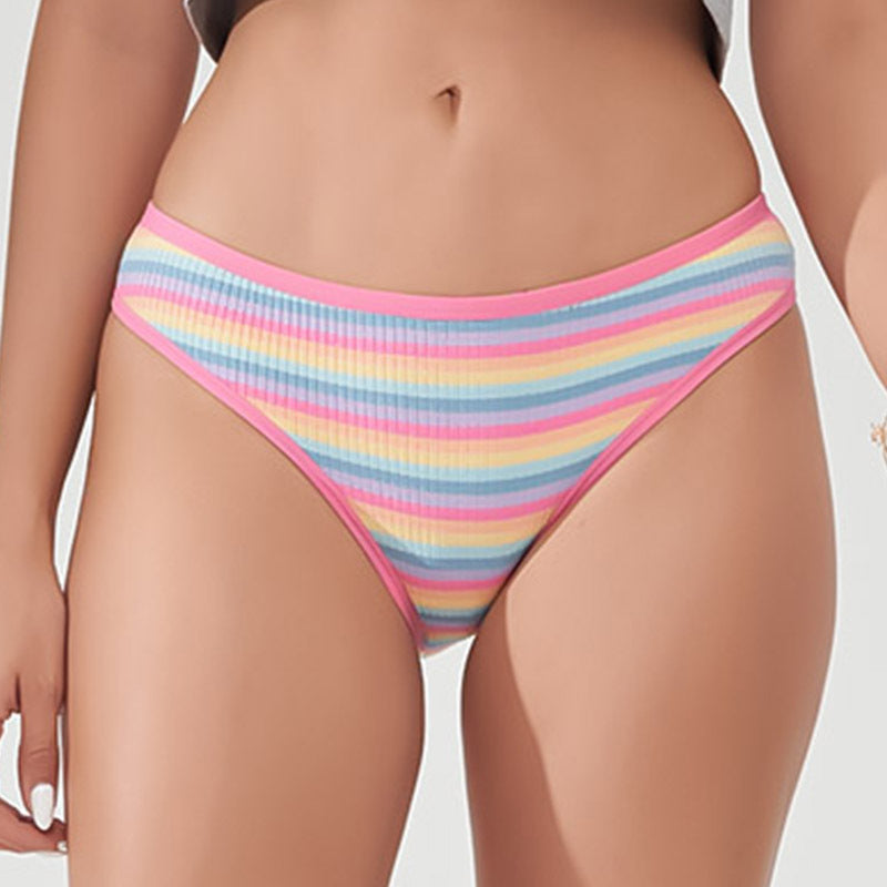 Freedombeauty | New Color Stripes Breathable Threaded Cotton Underwear Women's Comfortable Low Waist Hot Girl Briefs in Stock