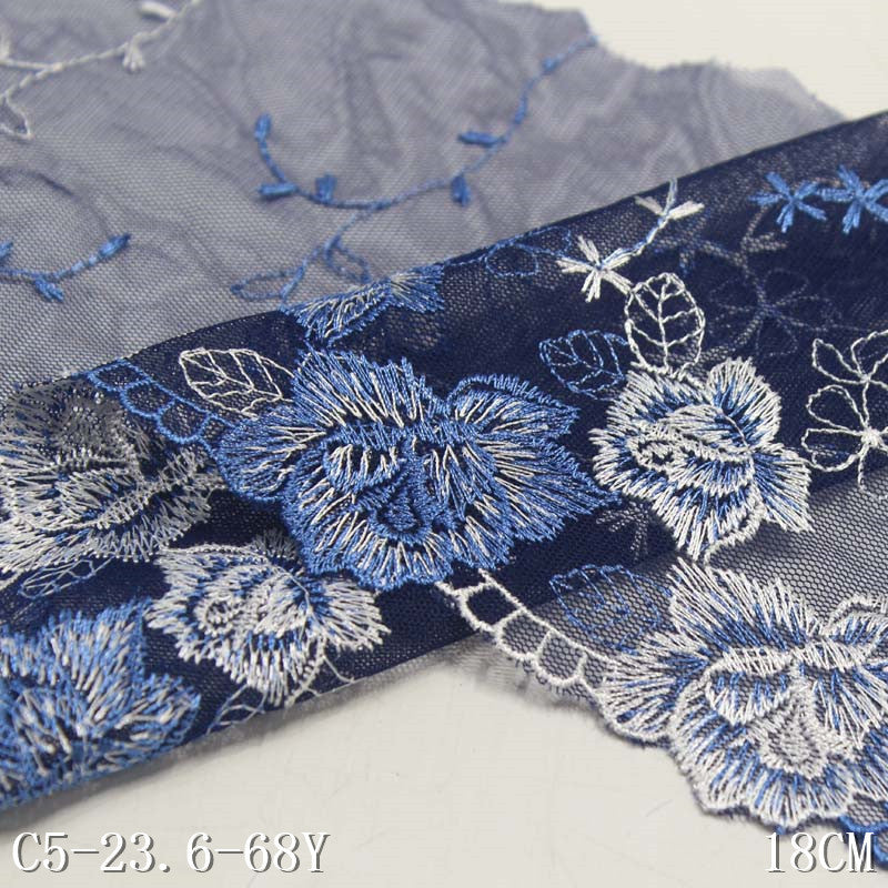 Freedombeauty | Blue Single Side Polyester Thread Small Flower Mesh Embroidery Lace Curtain Sofa Cushion Lace Accessories