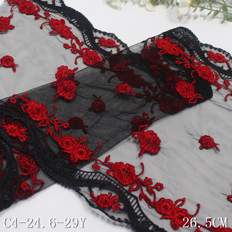 Freedombeauty | Black Red Bilateral Antique Floral Mesh Embroidery 26cm Curtain Sofa Cushion Lace Accessories DIY