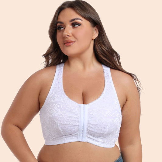 Freedombeauty | European and American Style Lace Front Closure Bra Wireless plus Size Underwear Comfortable Plump Girls Bra 200.00kg Sleep 6XL
