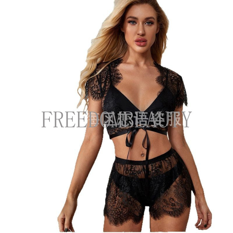 Freedombeauty | New Sexy Lingerie Sexy Women's Lace Eyelashes Sexy Sleepwear Suit