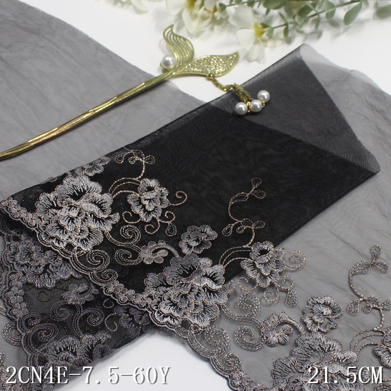 Freedombeauty | Black Mesh Unilateral Ancient Style Gold Thread Embroidery Lace Clothing Curtains 21cm Lace Accessories