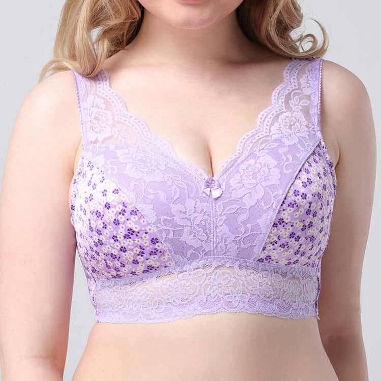 Freedombeauty | 2020 Spring Printed Lace Vest Bra plus Size Small Push up Accessory Breast Push up Bra Women European and American Fat People