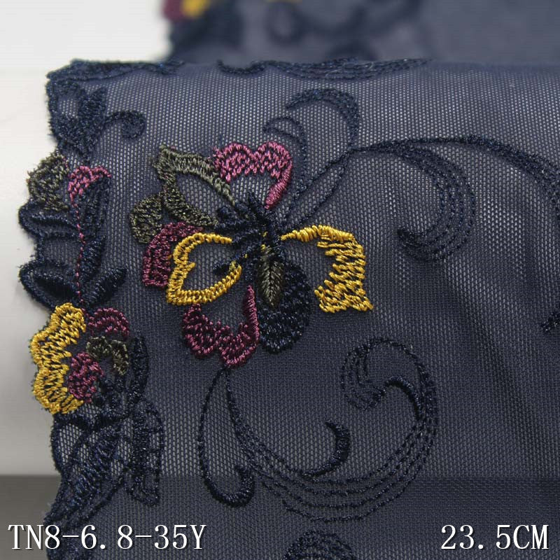 Freedombeauty | Blue Black Polyester Thread Medium Elastic Colorful Flower Embroidery Lace Accessories Curtain Mother Dress Lace