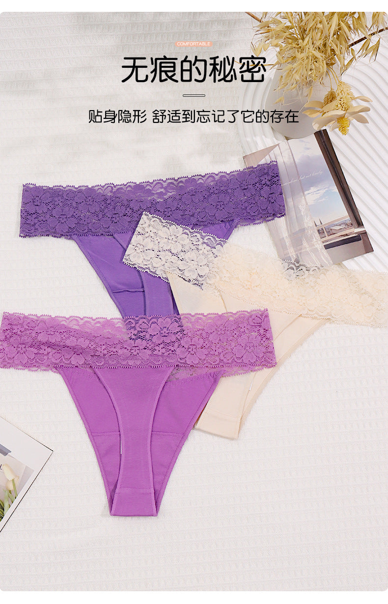 Freedombeauty | New Panties Cotton Women Lace Sexy Low Waist Seamless Breathable Invisible Underpants Simple Female T-Back