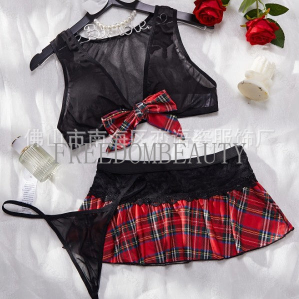 Freedombeauty | Internet Celebrity New Sexy Pajamas Plaid Skirt Sexy Uniform Suit Sexy Suit