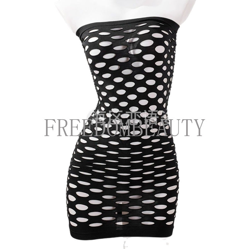 Freedombeauty | Sexy Big Hole Hip Skirt Tube Top Erotic Netting Wear Tulle Skirt Full Body Hollow out See through round Hole Ring