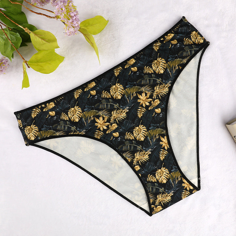 Freedombeauty | T-Back Women's High-Elastic Butterfly Print Leopard Print Low Waist Pure Cotton Underwear Bamboo Velvet Comfortable Hip Lift