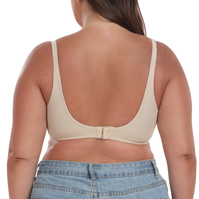Freedombeauty | Solid Color Full Cup with Steel Ring Ultra-Thin Ice Silk Seamless Big Chest Slimming Bra plus Size Underwear European and American EF