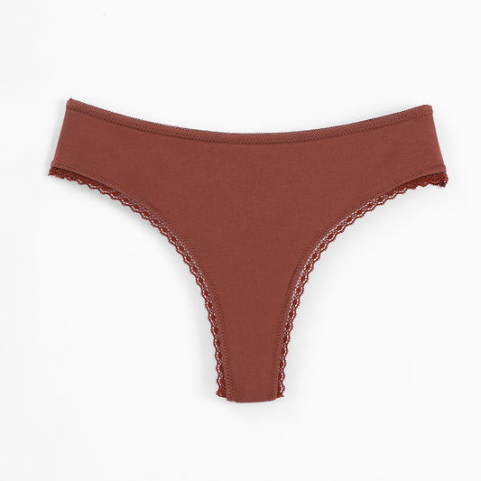 Freedombeauty | Pure Cotton T-Back Women's Sexy Lace Low Waist Briefs European Size Women's Underwear Hot Sale