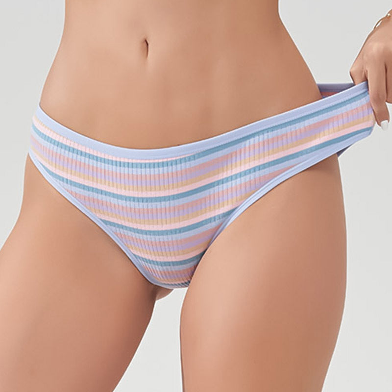 Freedombeauty | European and American New Color Striped Sports Fitness Underwear Rainbow Thread Cotton Ladies Low Waist Sexy Briefs