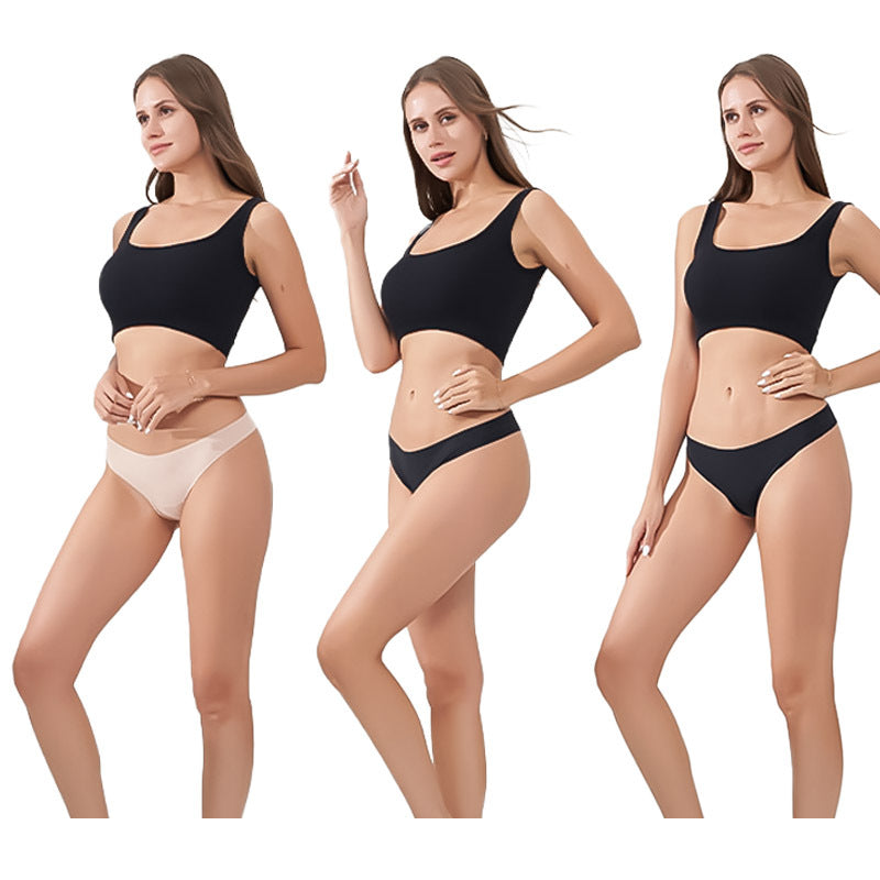 Freedombeauty | Seamless T-Back Women's Sewing Nude Feel Ice Silk Breathable Briefs Low Waist Sexy European and American Underwear