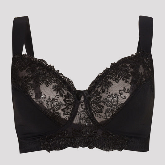 Freedombeauty | Wide Shoulder Strap Translucent Lace Embroidery High-End European and American Ultra-Thin Breathable Big Chest Slimming Underwear for Plump Girls