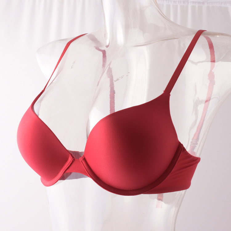 Freedombeauty | Basic Style Glossy Gathering Bra Versatile Activity Shoulder Strap Buckle Underwear European and American Top Support Sexy Bra