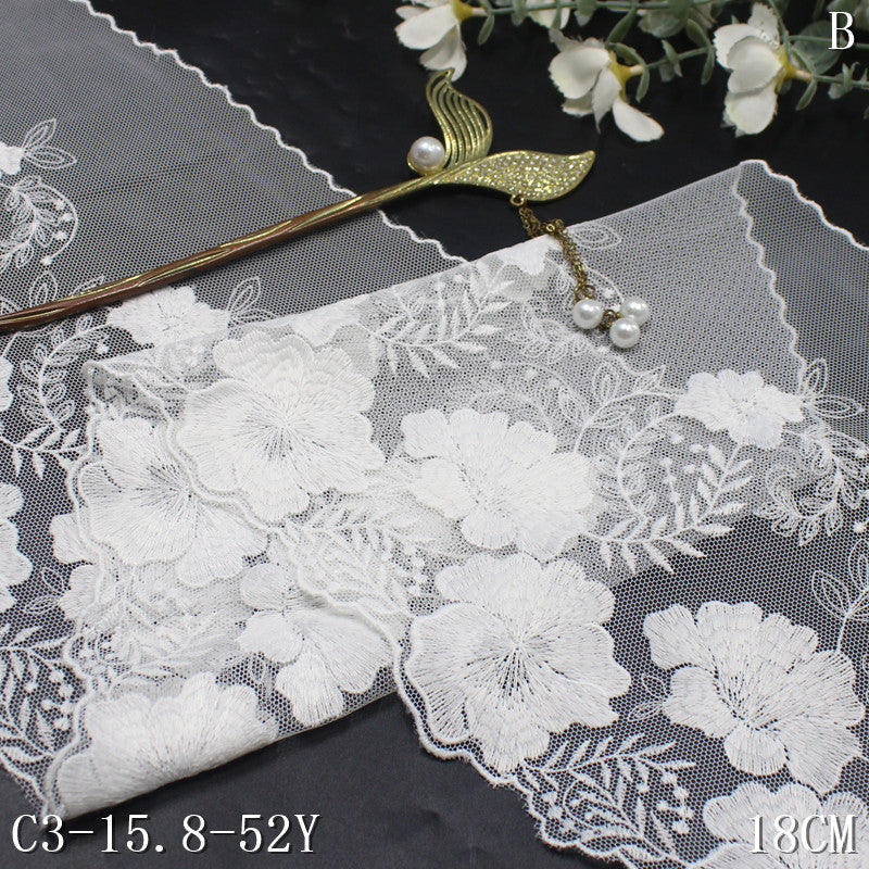 freedombeauty|White Single-Sided Vintage Floral Mesh Embroidery 18cm Curtain Sofa Cushion Lace Trim Accessories