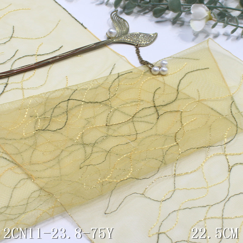 freedombeauty|Yellow Multi-Wave Line Mesh Embroidery 22cm Curtain Sofa Cushion Lace Trim DIY Accessories