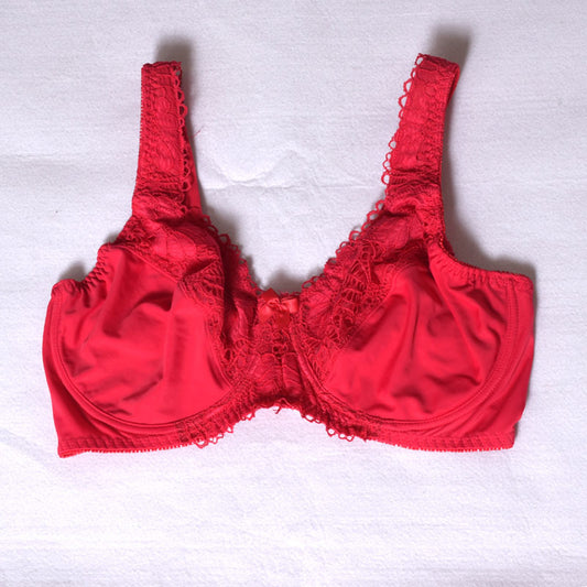 Freedombeauty | Big Chest with Steel Ring and Small Push up Red plus Size Underwear for Birth Year Ultra-Thin Lace Bra 85d-105f
