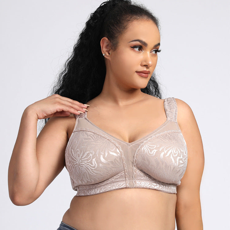 Freedombeauty | 2023 Boutique High-End New Embroidery Full Cup plus Size Bra Ultra-Thin Wireless Anti-Steel Support European and American Underwear for Women