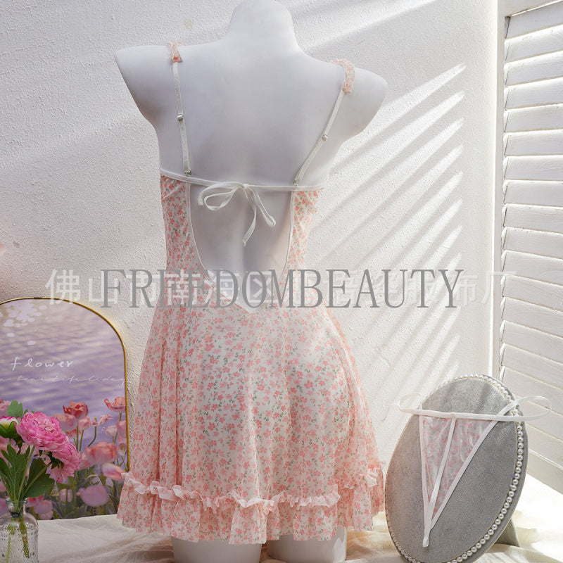 Freedombeauty | New Sexy Lingerie Fashion Sexy Pure Desire Sweet Gathered Floral Slip Nightdress Comfortable Homewear