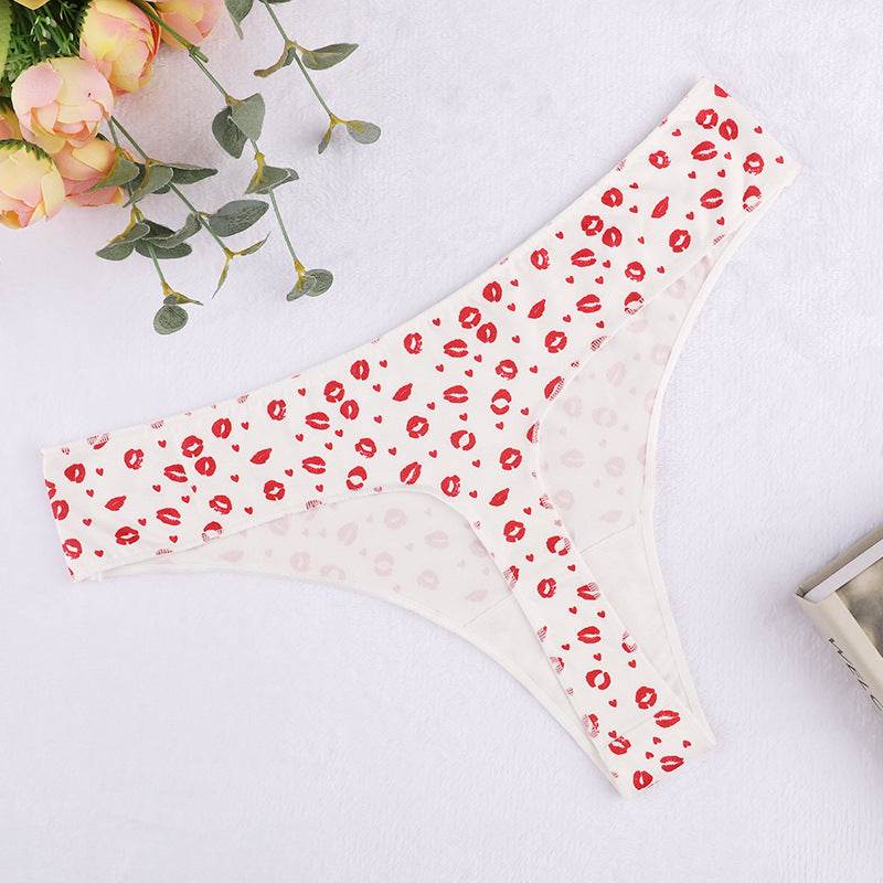 Freedombeauty | T-Back Women's High-Elastic Butterfly Print Leopard Print Low Waist Pure Cotton Underwear Bamboo Velvet Comfortable Hip Lift