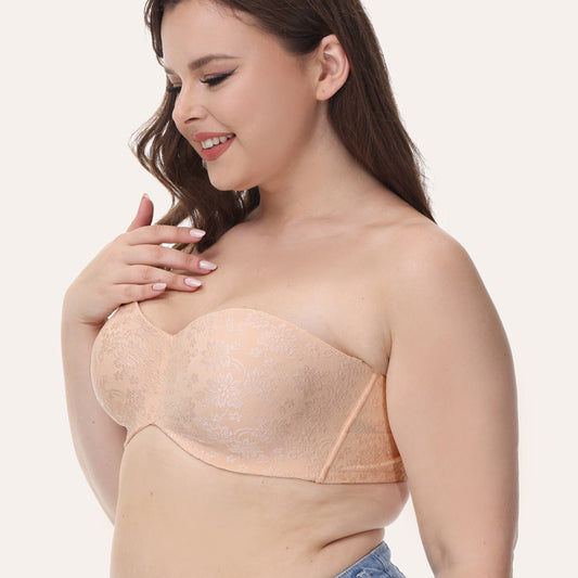 Freedombeauty | Jacquard Seamless Strapless Push up Anti-Slip plus Size Bra Big Chest Small Breast Holding Tube Top Underwear for Women