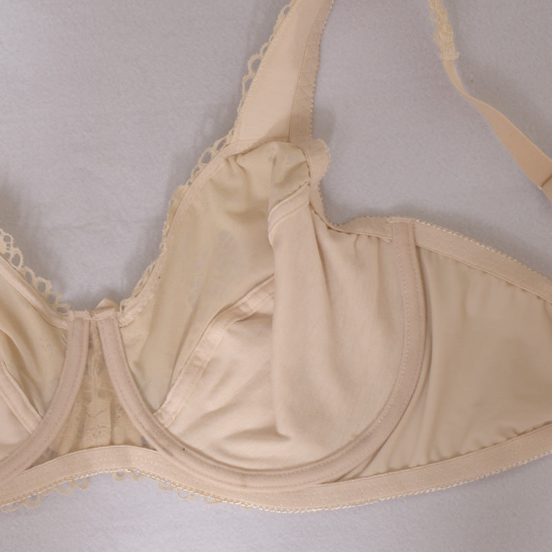 Freedombeauty | Flesh Color Ultra-Thin Summer Plump Girls plus Size Bra European and American Version Sexy Lace Wide Shoulder Strap Underwear Bra 75c8