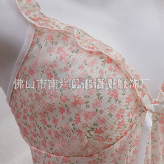 Freedombeauty | New Sexy Lingerie Fashion Sexy Pure Desire Sweet Gathered Floral Slip Nightdress Comfortable Homewear